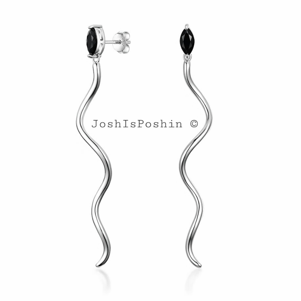 Sterling Silver Snake shaped black spinel stud earrings